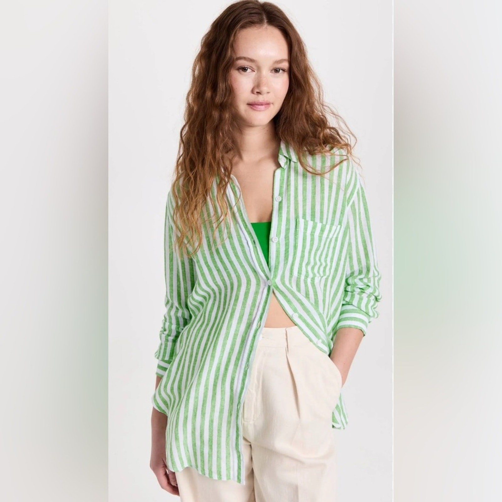 RAILS Jaylin Cayman Green Stripe linen blend ligh… - image 3