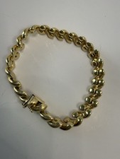 14K Yellow Gold San Marco Macaroni Link Bracelet 7.5" Peru BBB Solid 12.2g Vtg