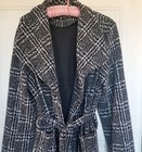 Vintage Women's Black & White Lightweight Lined Belted Wrap Knit Coat Size Large — photo 5