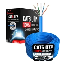 500FT Blue CAT6 ETL CMR Ethernet Cable 23AWG 550Mhz 10Gbps UTP Solid Copper Wire