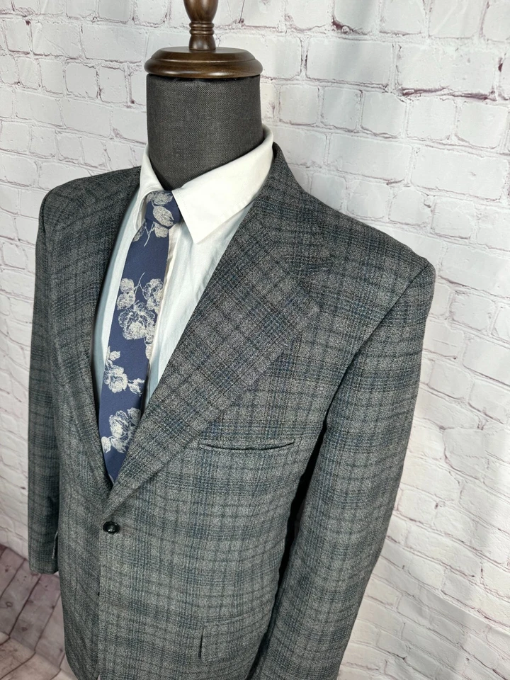 Abrigo Blazer Chaqueta DE COLECCIÓN SEARS Para Hombres Gris GLEN CUADROS Poliéster Deportivo TALLA 42R Foto 3 de 4