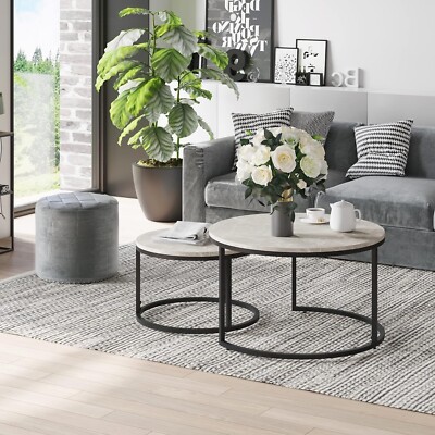 Couchtisch für Wohnzimmer Mitteltisch 2er Set Modern Schwarz/Grau Marmor