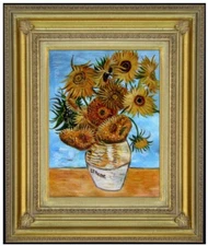Framed Vincent Van Gogh 14 Sunflowers, Quality Hand Painted Oil Painting 12x16in