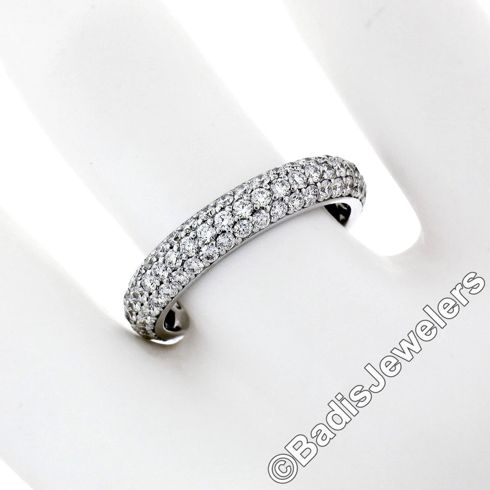 Anel Javda ouro branco 14K diamante 2,50 ctw cúpula 3 fileiras pulseira Eternidade tamanho 7 - Imagem 3 de 4