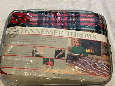 Tennessee Throws NEW NOS 100% Virgin Acrylic 50 x 60  Red Plaid USA Made