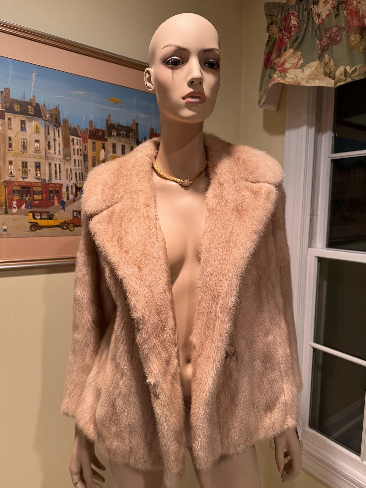 OFF WHITE Giacca pelliccia visone bionda vera panna panna tormalina lunghezza fianchi 24" 4 6 piccola