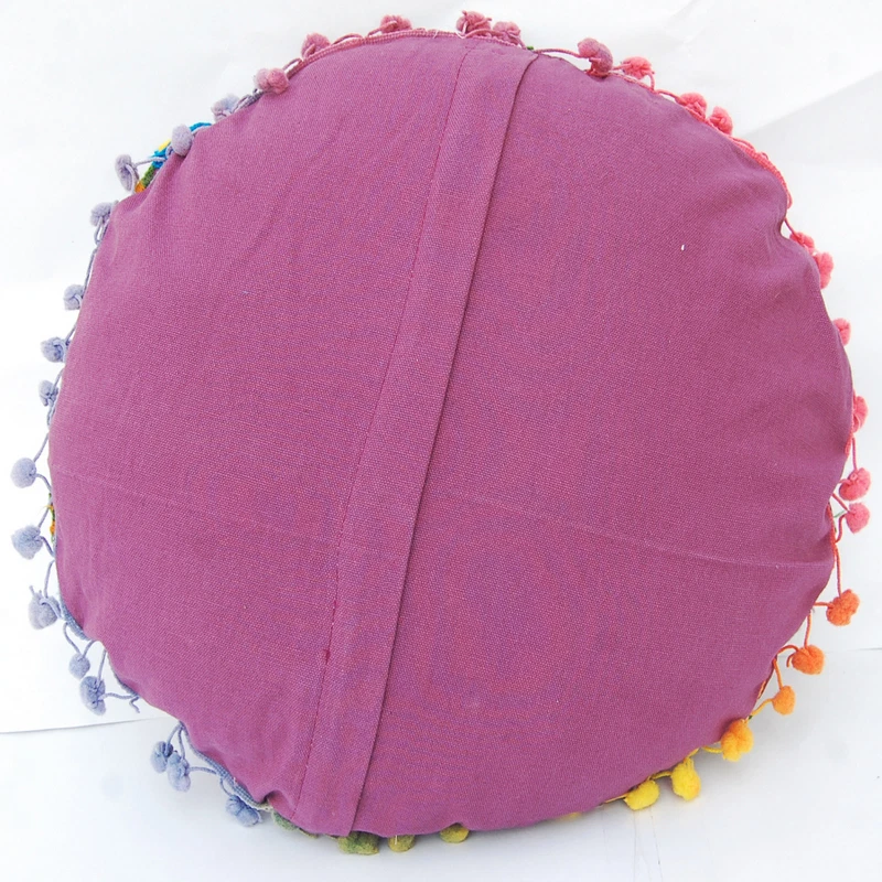 Indian Ethnic Floral Cotton Suzani Embroidery Round Cushion Covers 16" - Image 2 of 4