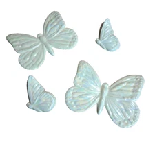 Ceramic Iridescent Butterflies Wall Hanging White Artist H.M. 1978 Vtg Set Of 4