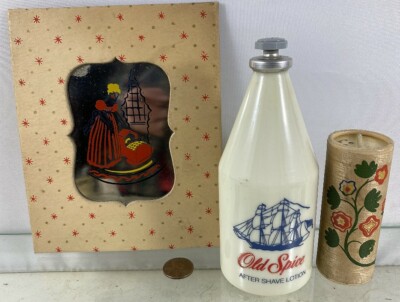 Vintage 1950's Old Spice After Shave Shulton Advertising Picture Bottle & Talc