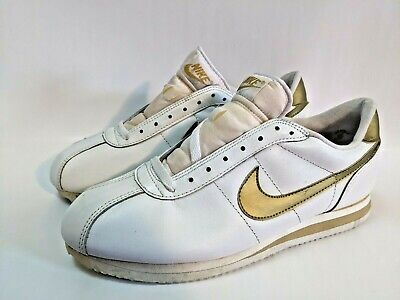 Nike Leather Cortez White Metallic Gold Vintage 1989 Sz 12 Nike Leather Cortez White Metallic Gold Vintage 1989 Sz 12