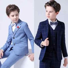 Boys Plaid Wedding Suit Teenager Kid Formal Tuxedo Bowtie Children Blazer Party