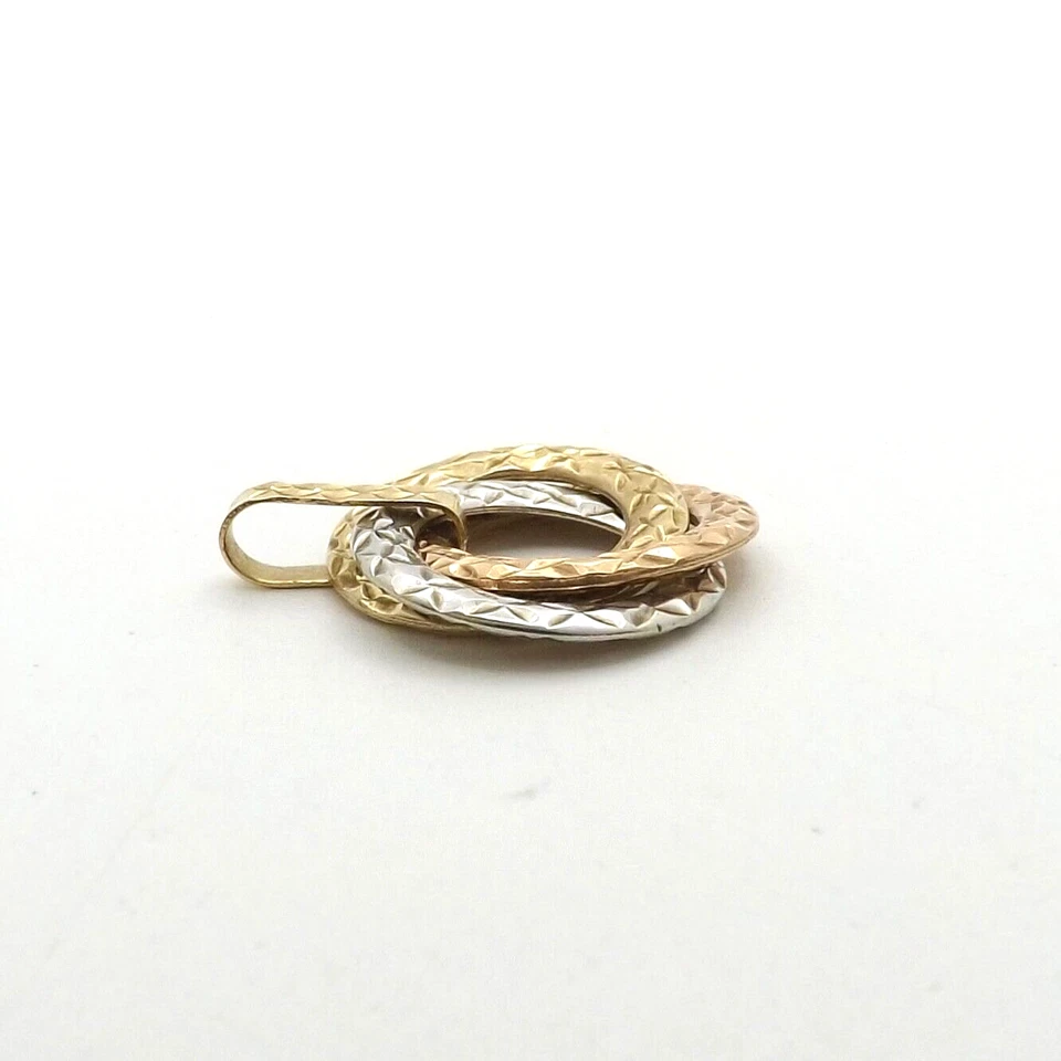 10k Tricolor Gold Tripe Ring Circles Triple Rings Circles Trinity Charm Pendant - Image 4 of 4