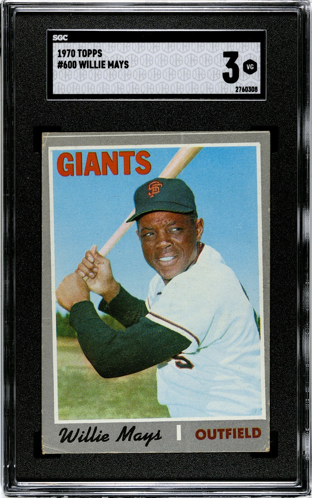 1970 Topps Willie Mays Giants #600 SGC 3 VG Vintage Baseball Card