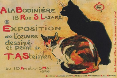 Black Gray Cat 1894 Exposition Louvre Museum French Vintage