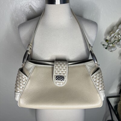 Vintage Brighton Beige Cream Leather Shoulder Pockets Handbag Purse With Wallet