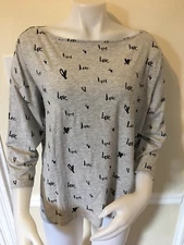H&M Womens 3/4 Sleeve Top Boatneck Tee Love Print Blouse Relax Style 2XL,3XL NWT