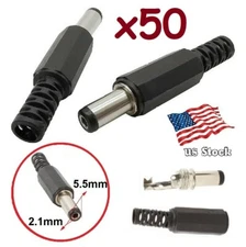 50-Pack 5.5x2.1mm *13 Male Solder DC Power Barrel Tip Plug Straight Connectors
