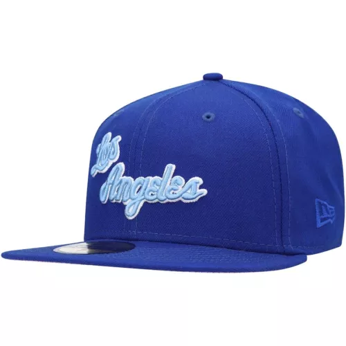 New Era Los Angeles Lakers Hardwood Classics 5950 Blue Hat Size  7 1/8 Pink UV