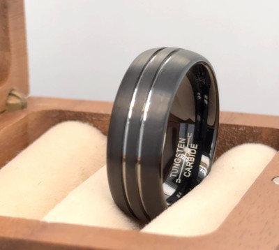 Half Round 8mm Wedding Ring, Simple Engagement Band Two Grooves Dome Rings
