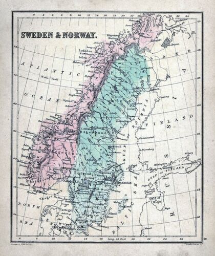 c 1858 Atlas Map Sweden Norway Stockholm Christiansand Bergen Lapland Baltic Sea - Picture 2 of 4