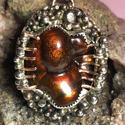 111 Ct Tw Natural Untreated Arizona Fire Agate Sterling Silver Gem Pendant  