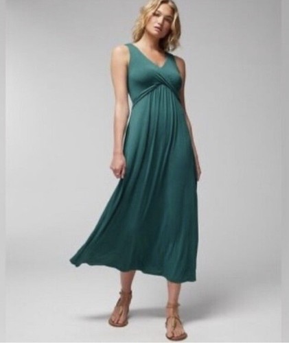 Soma Wknd Crossover Sleeveless Maxi Dress Shelf Bra Pockets Green Small