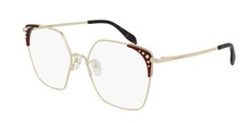 Alexander McQueen AM03120 002 Gold Square Eyeglasses Burgundy Studded Accents