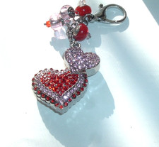 Keyring Red Pink Rhinestone Love Heart Key Chain with Charms