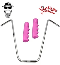 Original Lowrider 24" 22.2 D Handlebar Chrome 120mm Grips Solid/Pink