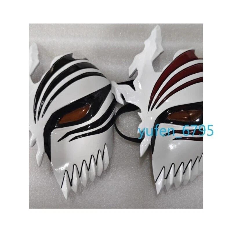 Halloween Blanqueador Kurosaki Ichigo Cosplay Máscara FRP Media Máscara Facial Hecha a Mano Negra Foto 2 de 4