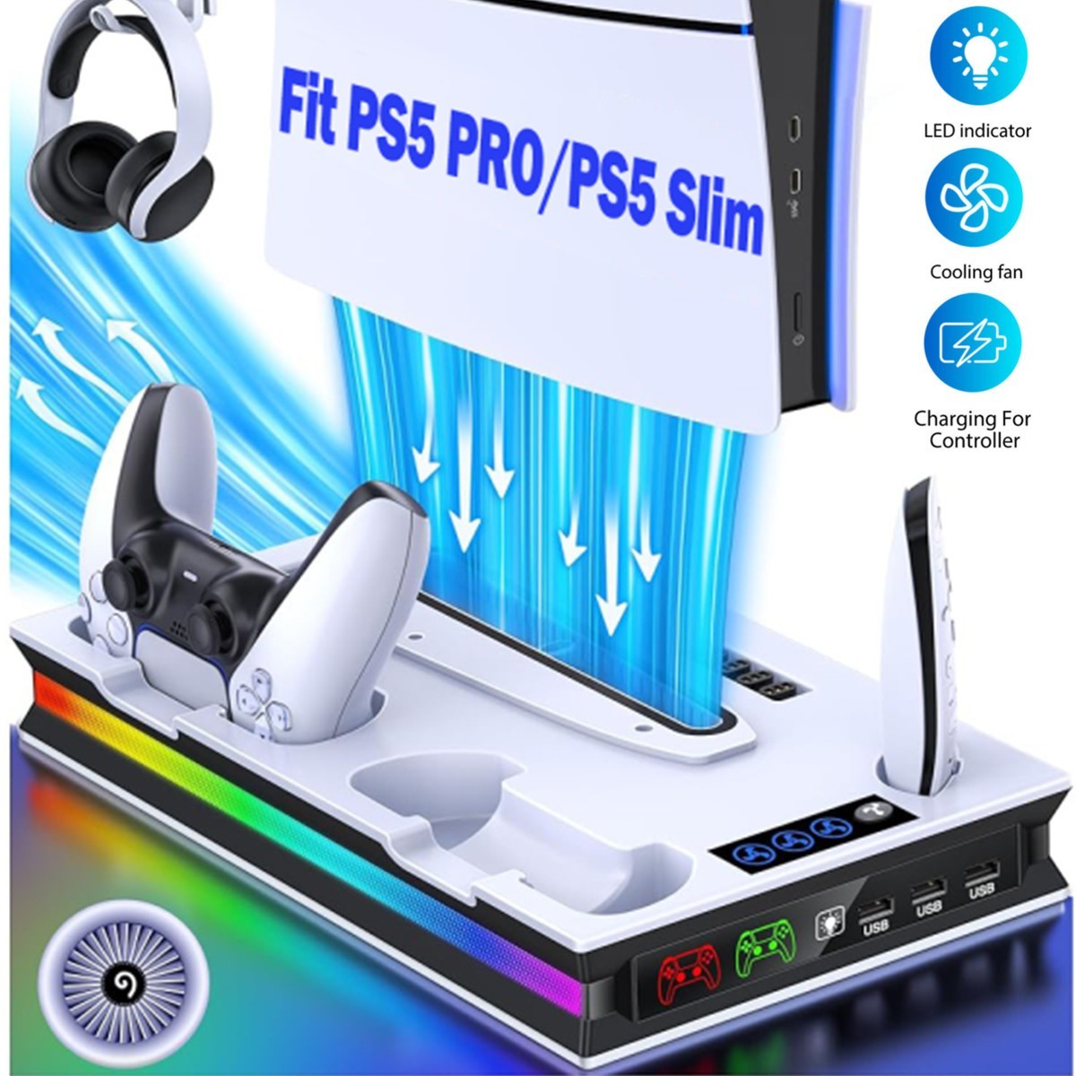Controller Charger Station Vertical Cooling Stand For PS5 Pro/Slim/Disc&Digital