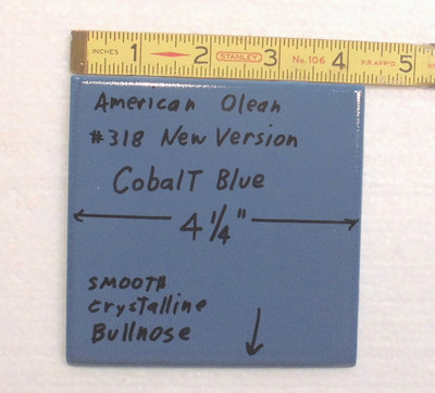 1 pc. Cobalt Blue #318: Crystalline Bullnose Ceramic Tile, 4-1/4'' American Olean
