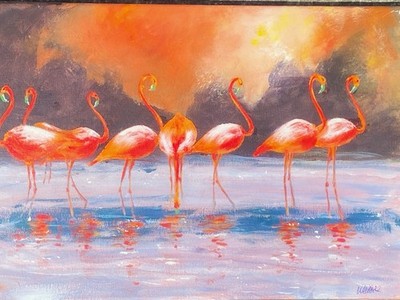 Abkühlung in der Lagune. Original Acryl Gemälde von mir auf Leinwand 50 x 40 cm