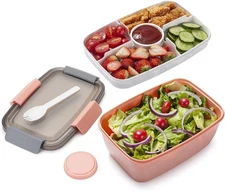 Freshmage Salad Lunch Container To Go, 68-oz Bowls with 4 Compartments, Dressing