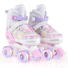 4 Sizes Adjustable Quad Skates w/Light-up Wheels Safety Protection for Ages 13