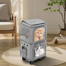 Double-Compartment Pet Rolling Carrier Pet Carrier with Wheels Pet Trolley Bag