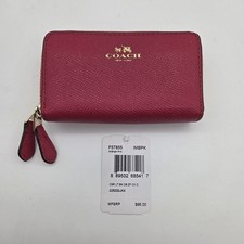 COACH Small Double Zip Coin/Card Case Wallet Bright Pink Leather F57855