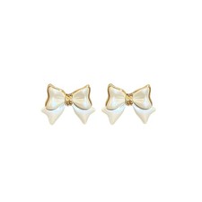 Dainty White Bow Knot Stud Earrings for Women,Sweet Temperament Ribbon Bow State
