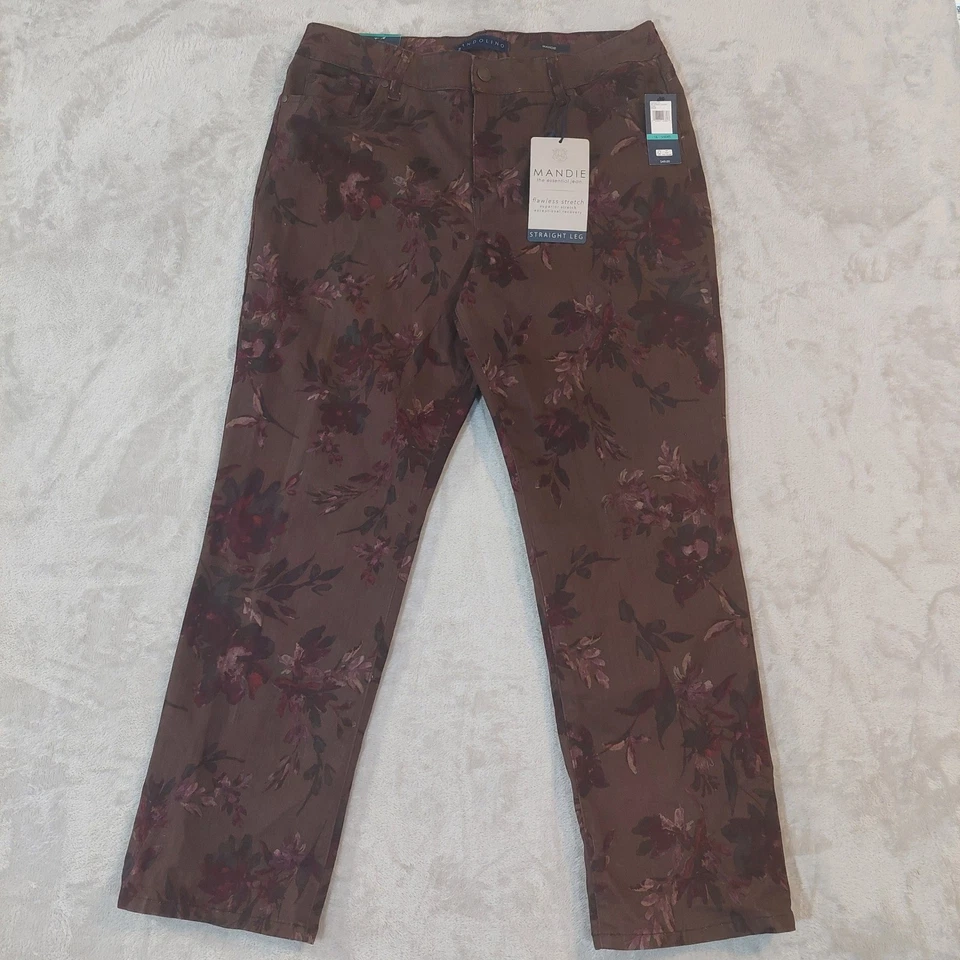 Pantalones de mezclilla para mujer Bandolino Mandie pierna recta estampado floral talla 16 cortos NUEVO Foto 2 de 4