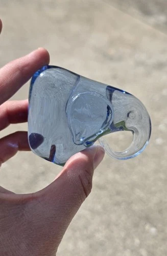 Blenko Pilgrim Glass Elephant Figurine Blue Hand Blown Vintage Mid Century Art