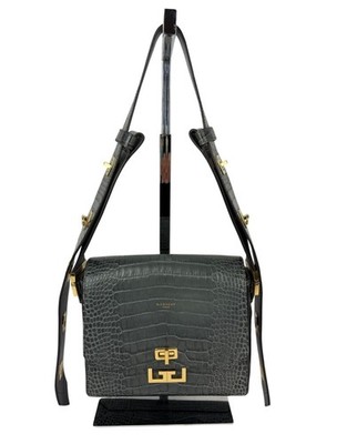 Givenchy Leather Crocodile Embossed Medium Eden Storm Gray Shoulder Bag EBAY LIV