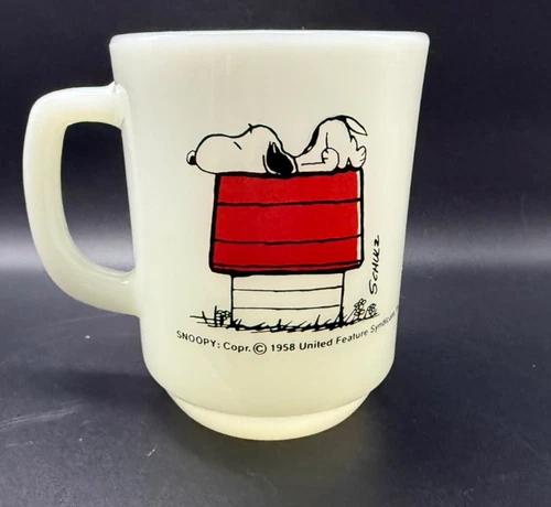 Vintage Fire King Snoopy Mug I Think I’m Allergic to Morning Peanuts 1958 Milk