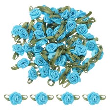 150Pcs Mini Roses Bow 15mm Ribbon Roses for Appliques Crafts, Blue