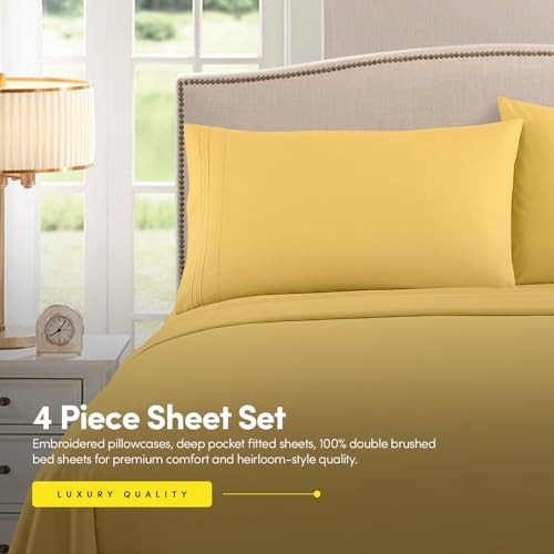 1500 Supreme Collection Twin Sheet Sets Yellow - 3 Piece Bed Sheets and - Picture 4 of 8