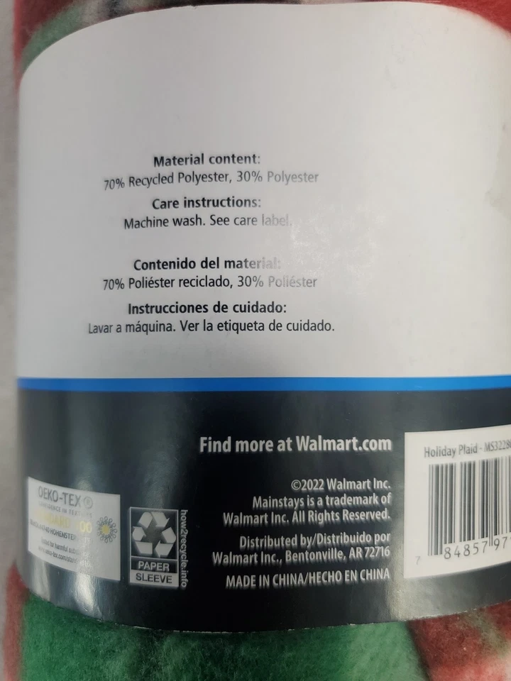 Manta polar Mainstays 50" x 60" a cuadros navideños NUEVA Foto 3 de 3