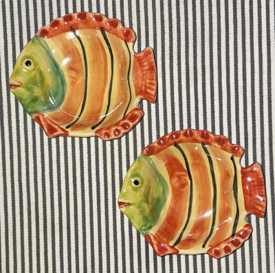 LOT OF 2 SET 5.25'' FISH BOWLS DISHES ITALICA ARS FIRENZE HAND MADE POTTERY ITALY