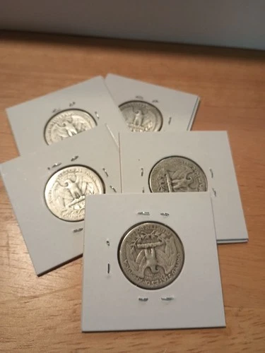 (5) 1940's Washington Quarters 90% Silver Content Circulated