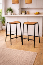 Vintage Restored Classroom Stools, Set of 2, Industrial Metal & Wood