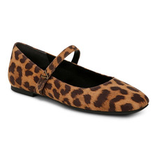 NEW Vionic Alameda Mary Jane Flat Women  s Comfort Flats, Tan Leopard Print Suede