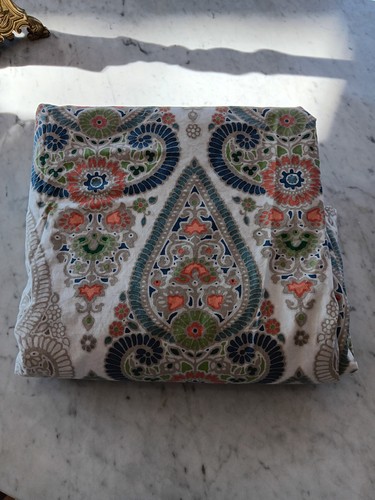 Pottery Barn King Size Duvet Cover Paisley Blues, Orange, Green